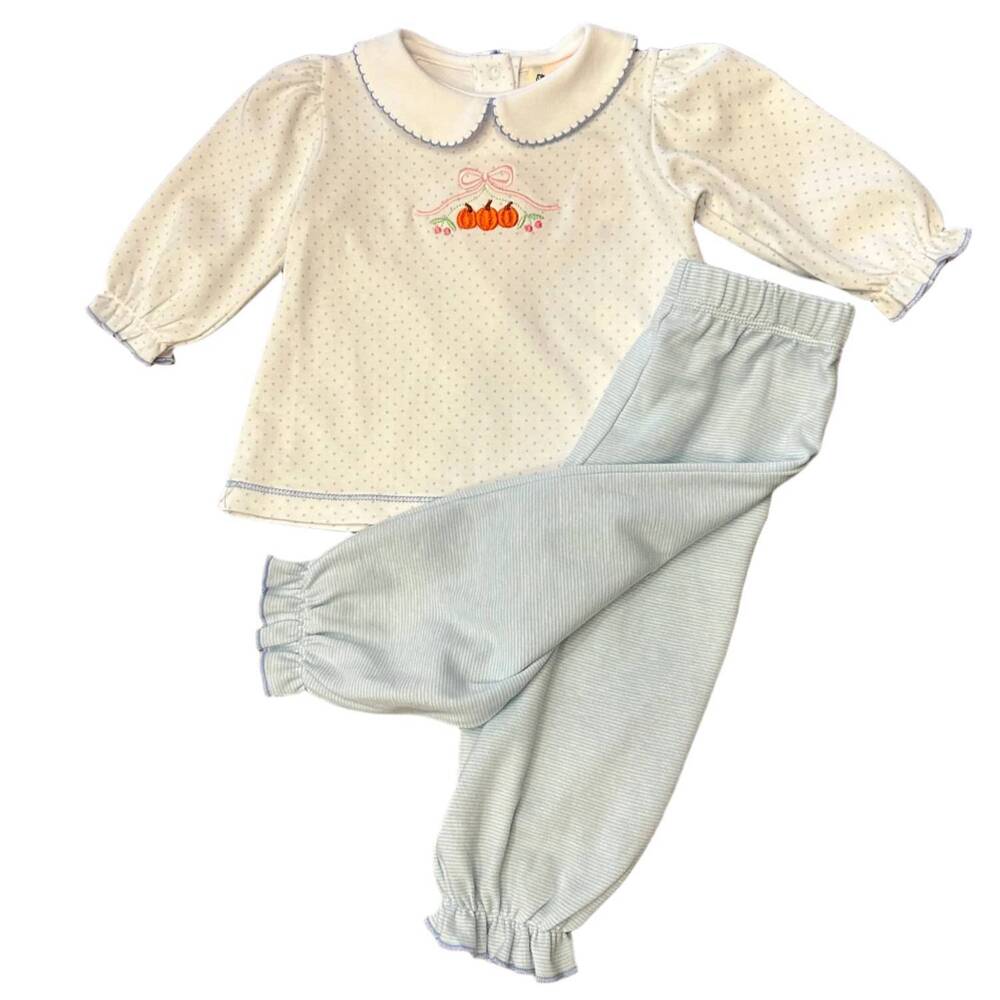 NEW LUIGI KIDS kid's pumpkins with bows bloomer set in light blue